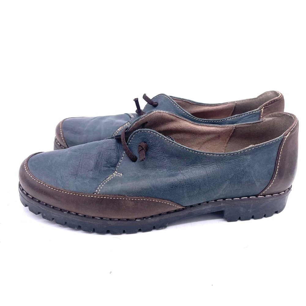 Handcrafted Dilav Shoes Blue & Brown Leather Lace-Up Mens Size 40